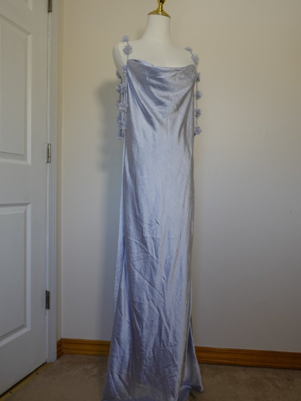 NWT Caroline Constas Satin Maxi Dress Pale Blue Size L - Picture 3 of 8